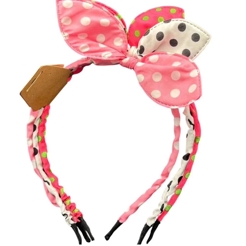 Girls 3 Pack‎ Polka Dot Bow Headbands Pink Green White Black Hair Accessories